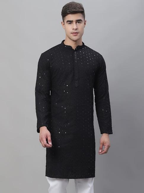 sojanya black regular fit embellished kurta
