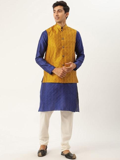 sojanya blue regular fit embroidered kurta set with jacket