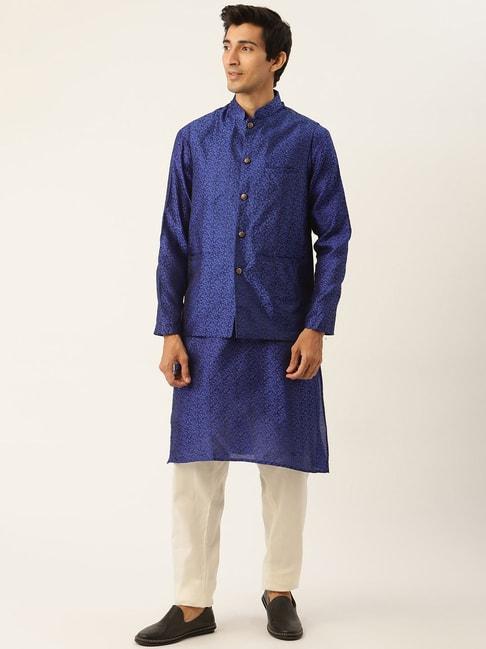 sojanya blue regular fit embroidered kurta set with jacket