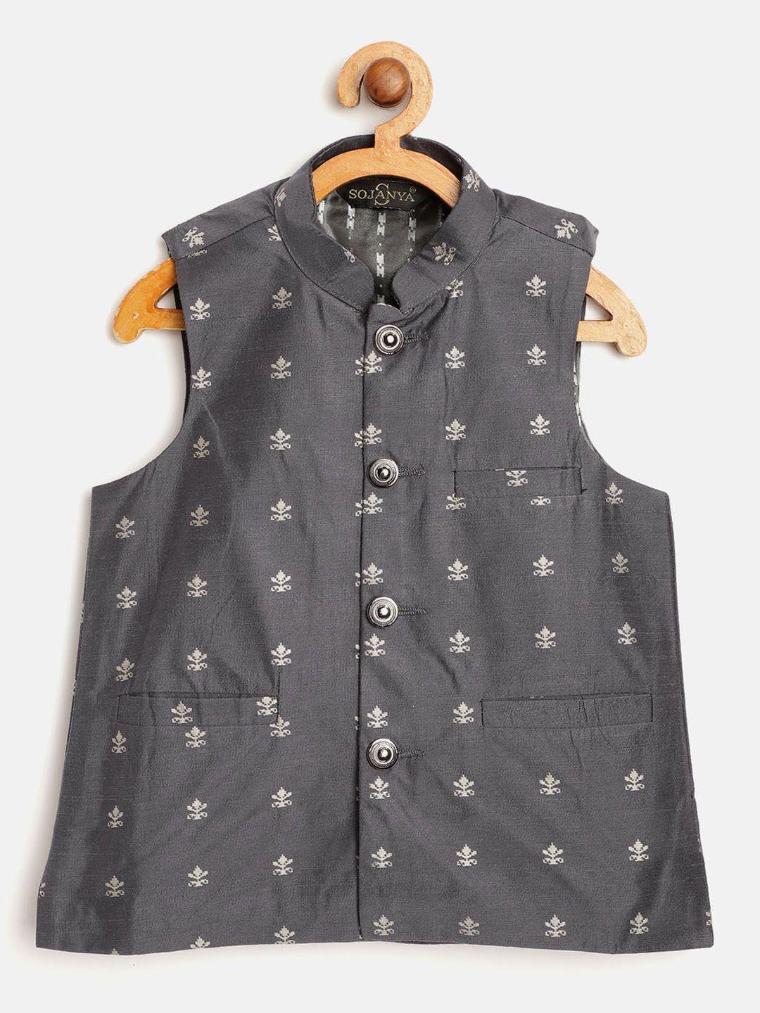 sojanya-boys-charcoal-grey-jacquard-woven-design-nehru-jacket