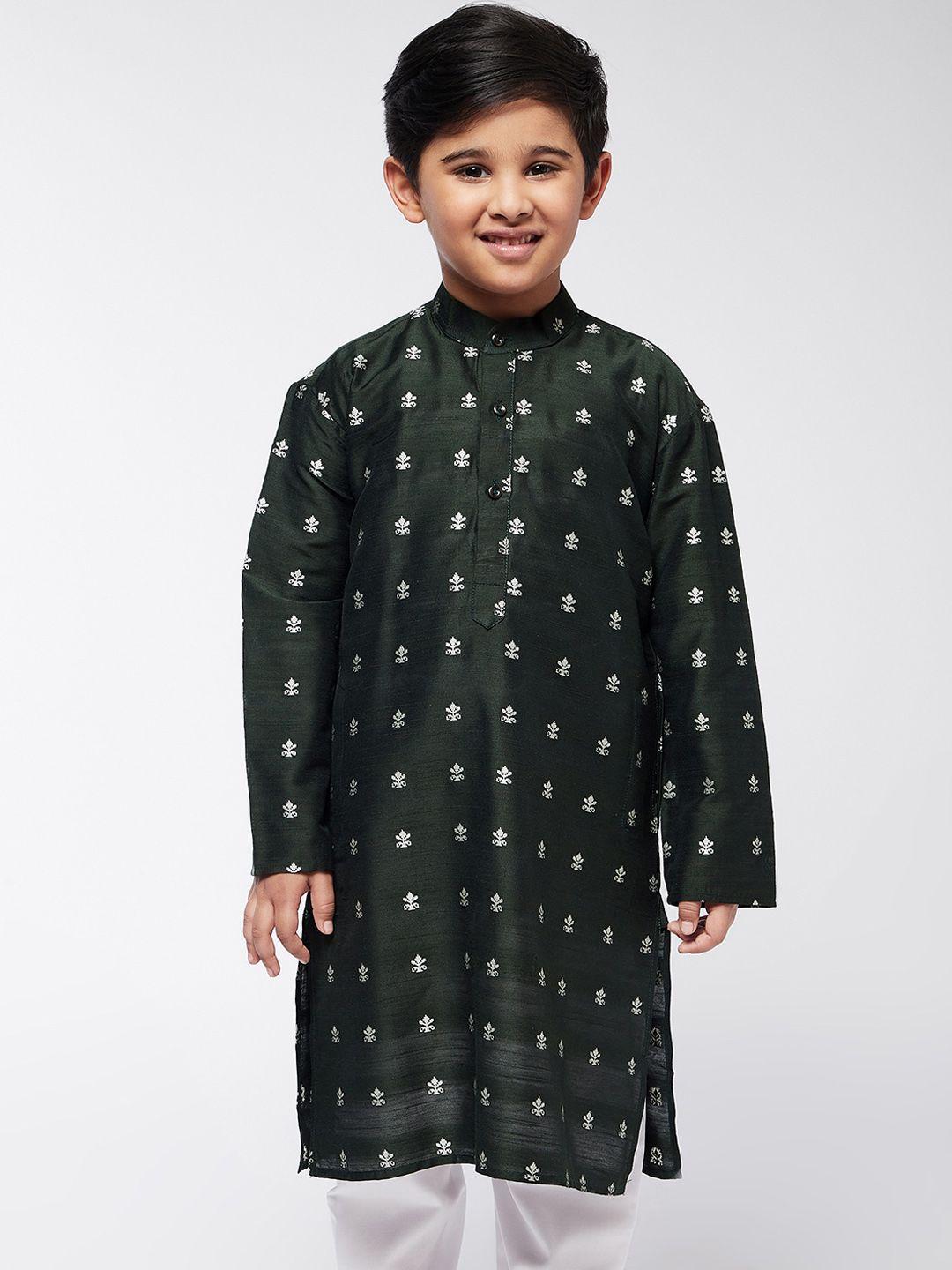 sojanya boys green & white ethnic motifs printed straight kurta