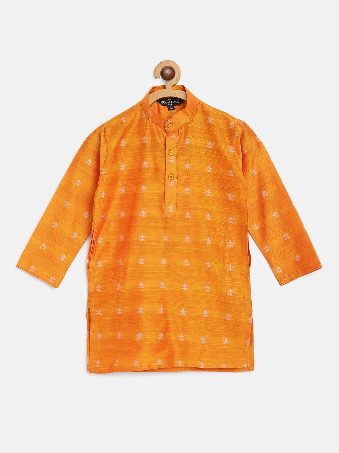 sojanya boys orange & white ethnic patterned straight kurta
