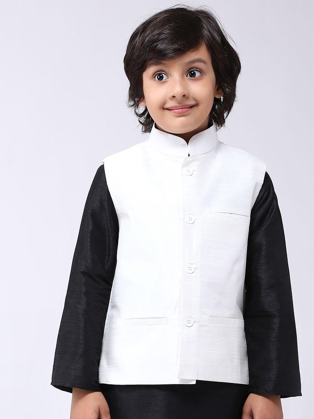 sojanya boys white solid nehru jacket