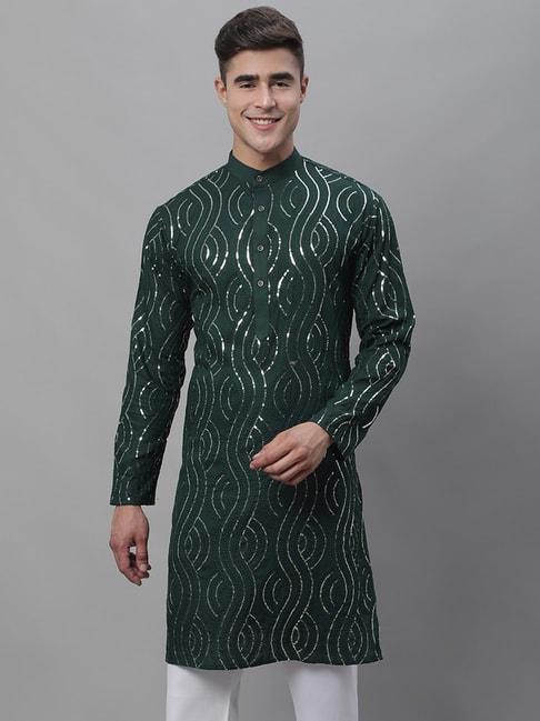 sojanya dark green regular fit embellished kurta