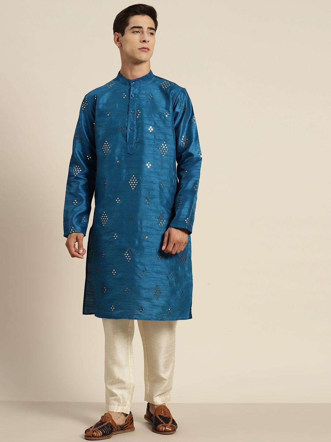 sojanya ethnic motifs embellished mirror work silk cotton kurta