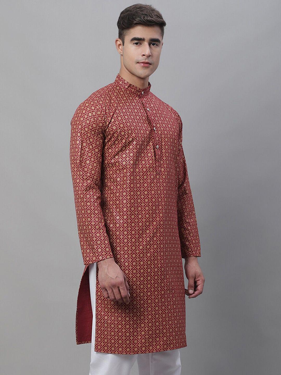 sojanya ethnic motifs printed mandarin collar cotton linen kurta