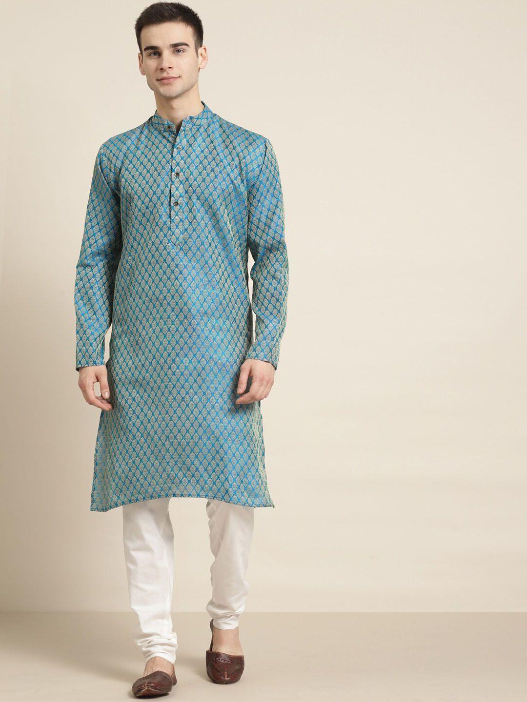 sojanya ethnic motifs woven design mandarin collar kurta with churidar