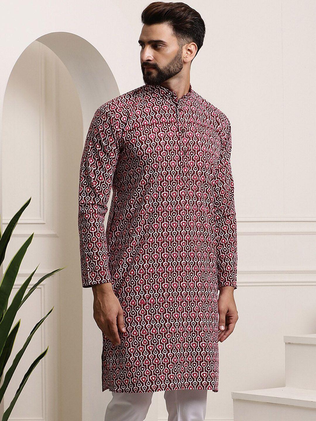 sojanya geometric printed mandarin collar pure cotton kurta