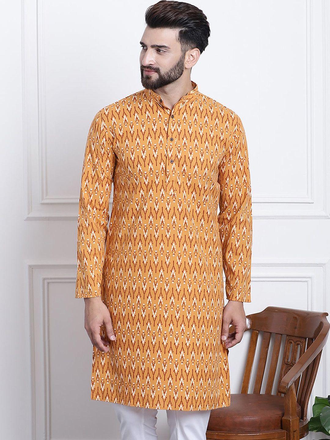 sojanya geometric printed mandarin collar pure cotton straight kurta
