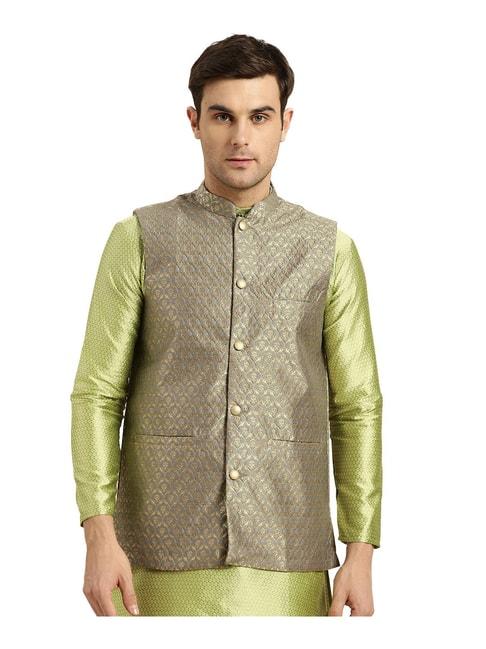 sojanya grey & gold printed nehru jacket