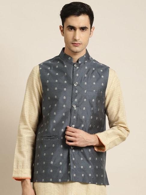 sojanya grey comfort fit embroidered nehru jacket
