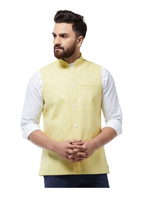 sojanya lemon yellow regular fit nehru jacket