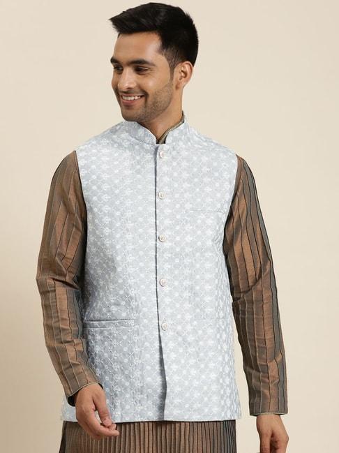 sojanya light grey comfort fit embroidered nehru jacket