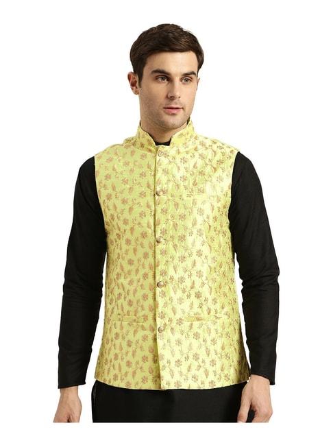 sojanya lime & gold embroidered nehru jacket