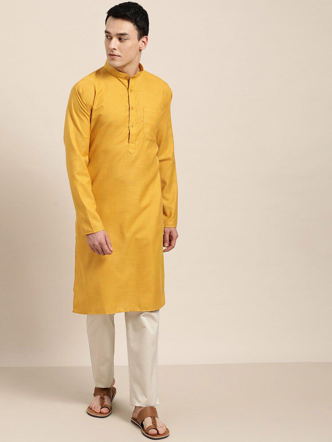 sojanya mandarin collar long sleeves cotton silk kurta