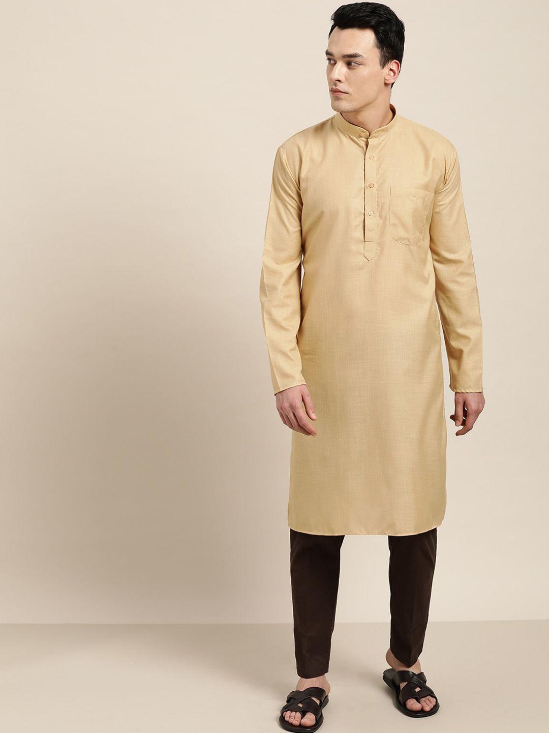 sojanya mandarin collar long sleeves silk cotton kurta