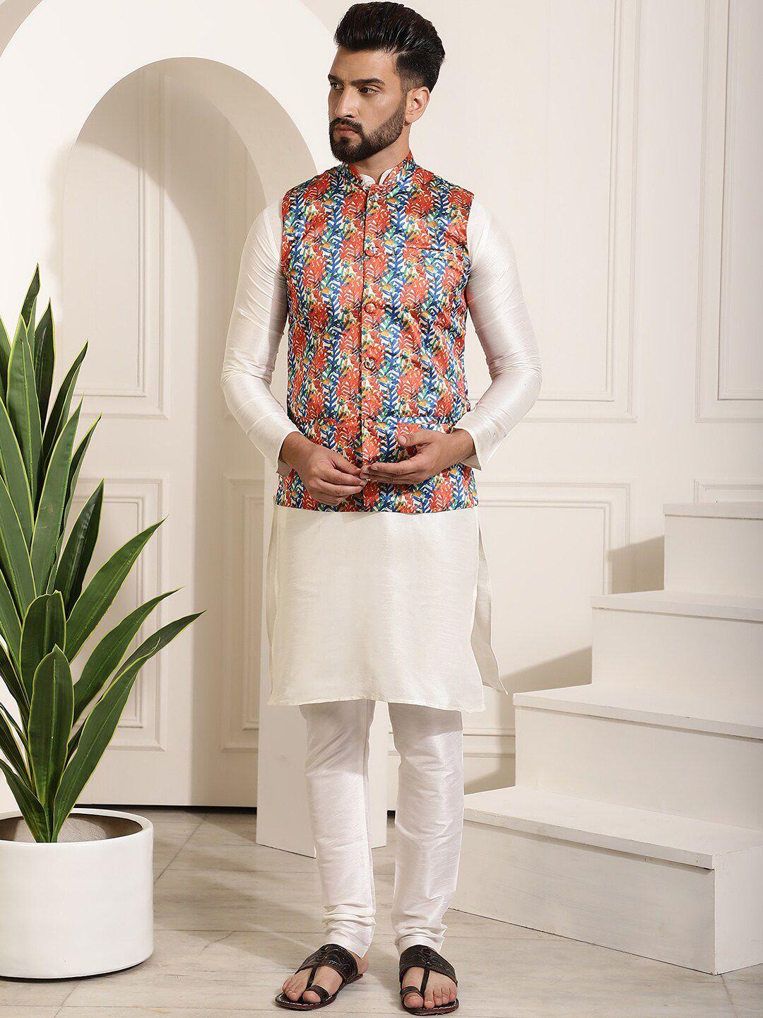 sojanya mandarin collar straight kurta with churidar & with nehru jacket