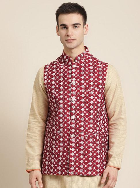 sojanya maroon comfort fit embroidered nehru jacket