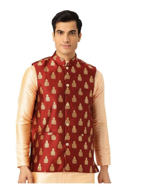 sojanya maroon printed nehru jacket