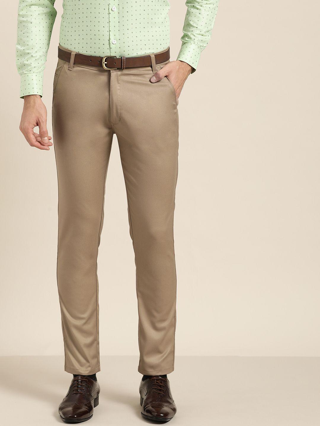sojanya men beige smart regular fit solid formal trousers