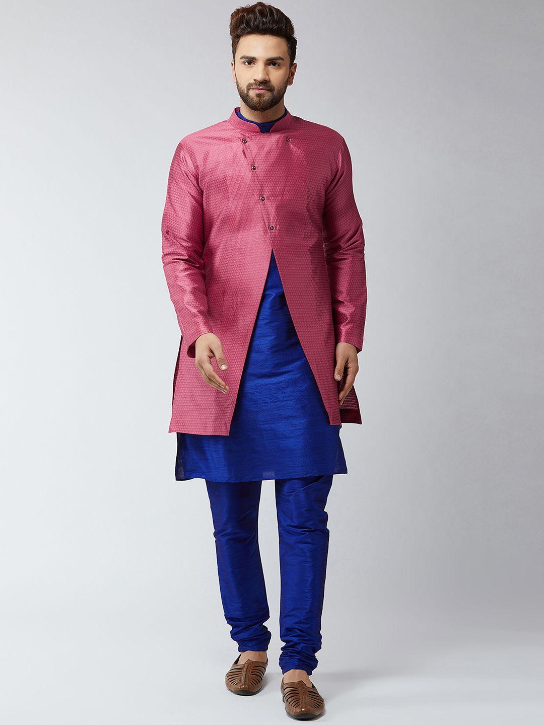 sojanya men blue & pink self-design sherwani set