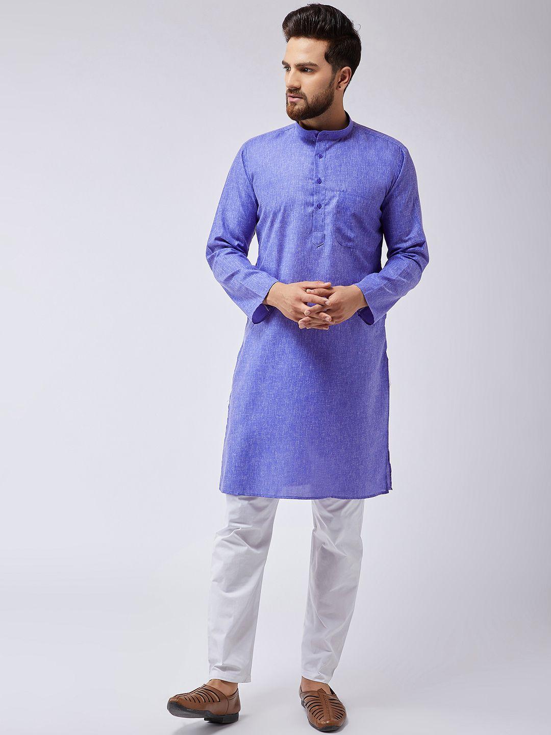 sojanya men blue & white solid kurta with pyjamas