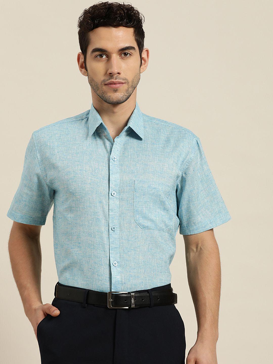 sojanya men blue classic regular fit solid formal shirt
