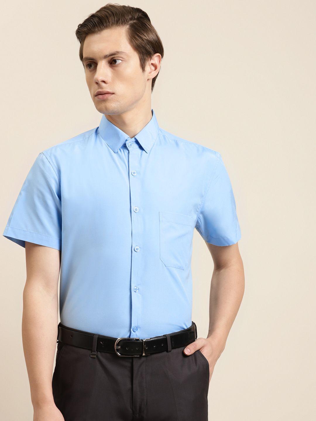 sojanya men blue pure cotton classic regular fit solid formal shirt