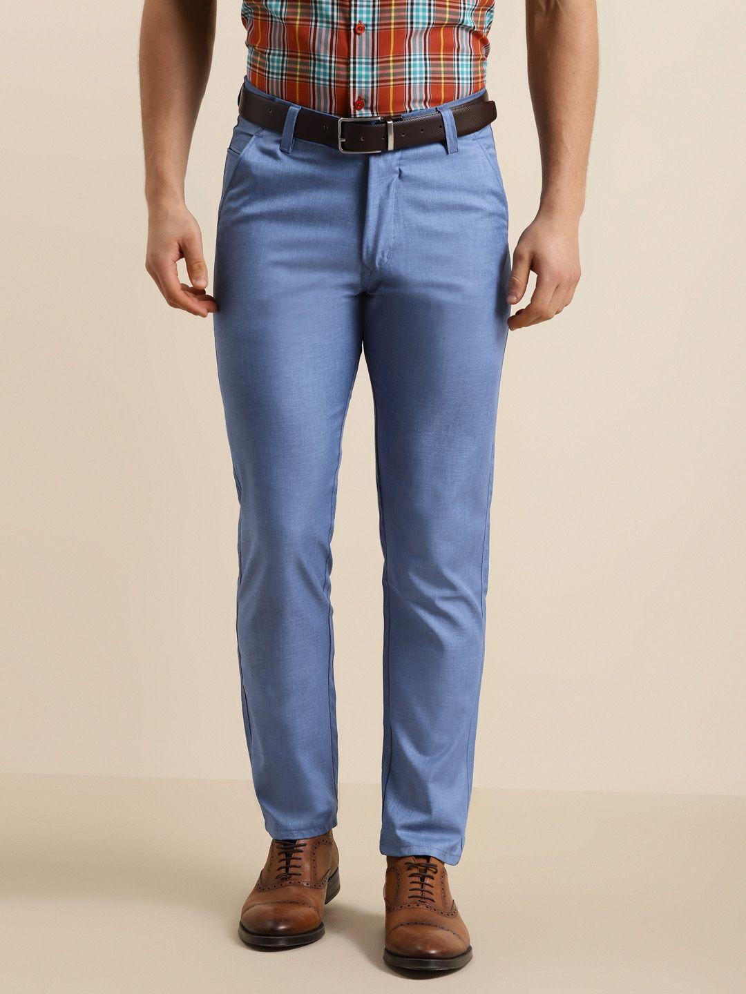 sojanya men blue smart straight fit solid formal trousers