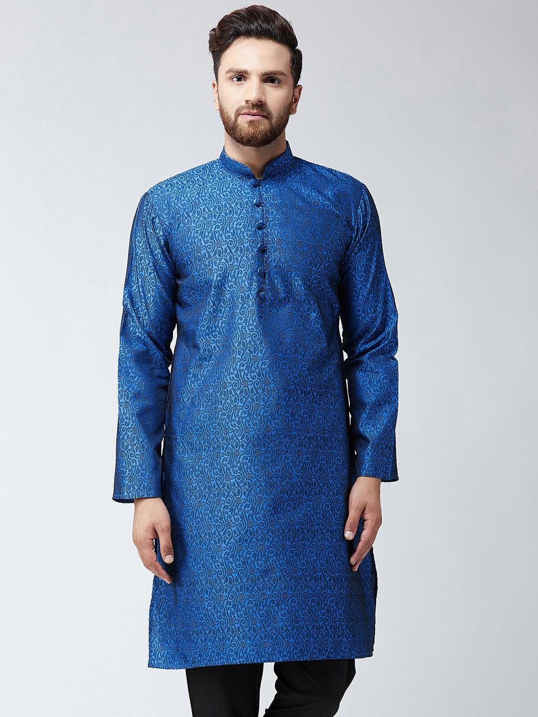 sojanya men blue woven design straight kurta