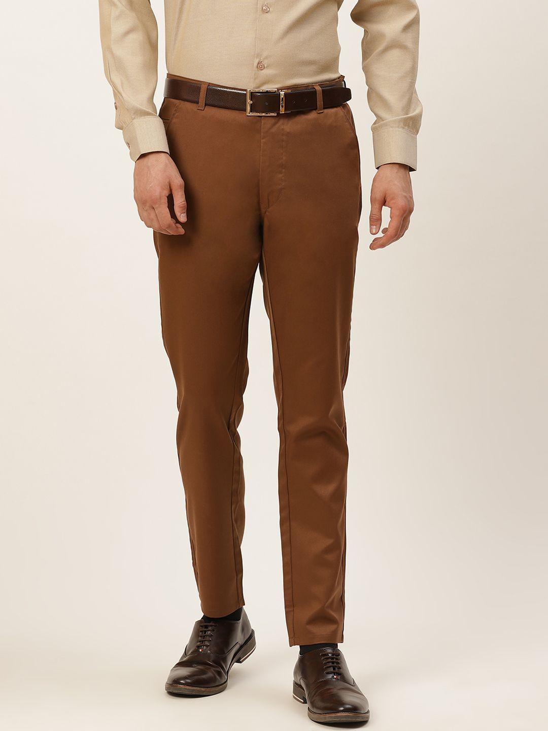sojanya men brown smart fit formal trousers