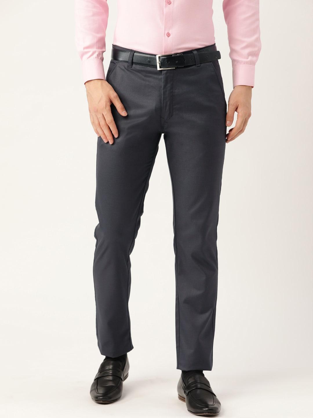 sojanya men charcoal grey smart slim fit solid formal trousers