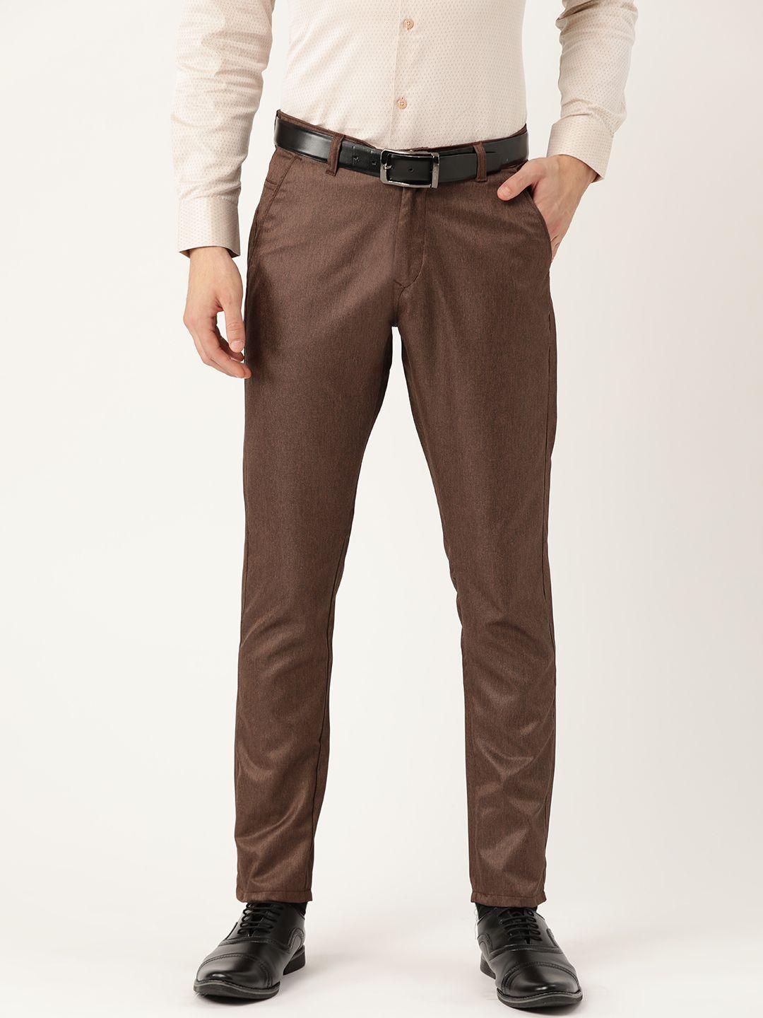 sojanya men coffee brown smart regular fit solid formal trousers