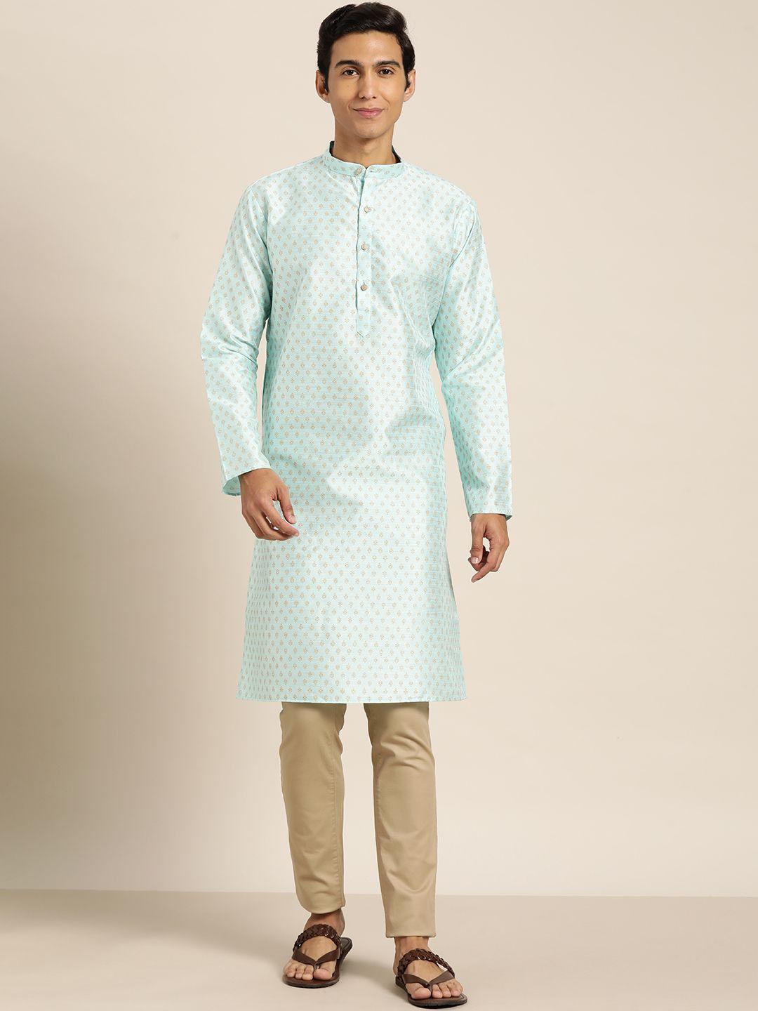 sojanya men ethnic motifs foil printed silk cotton kurta