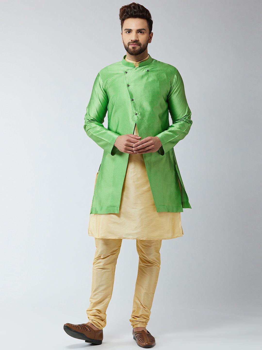 sojanya men gold-toned & green self-design sherwani set
