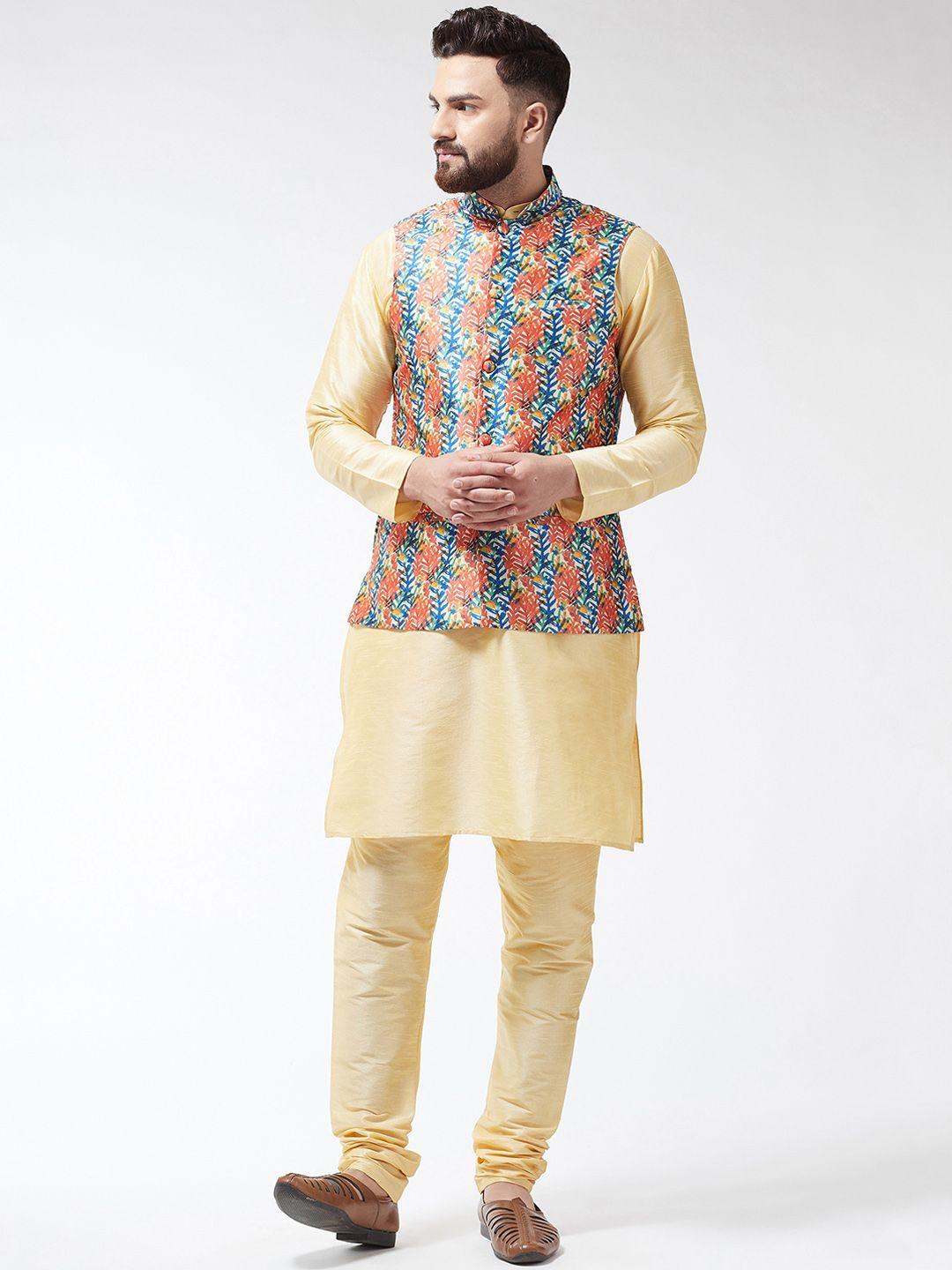 sojanya men gold-toned printed kurta set