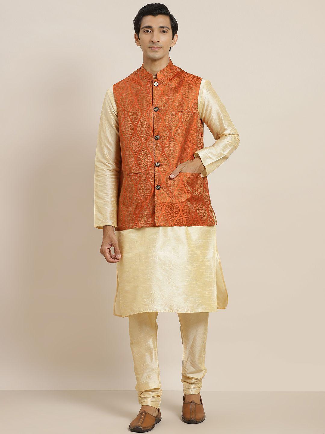 sojanya men golden kurta set with jacket