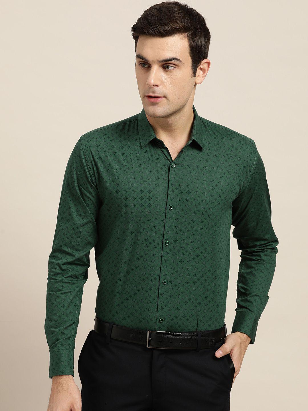 sojanya men green & navy blue regular fit printed formal shirt