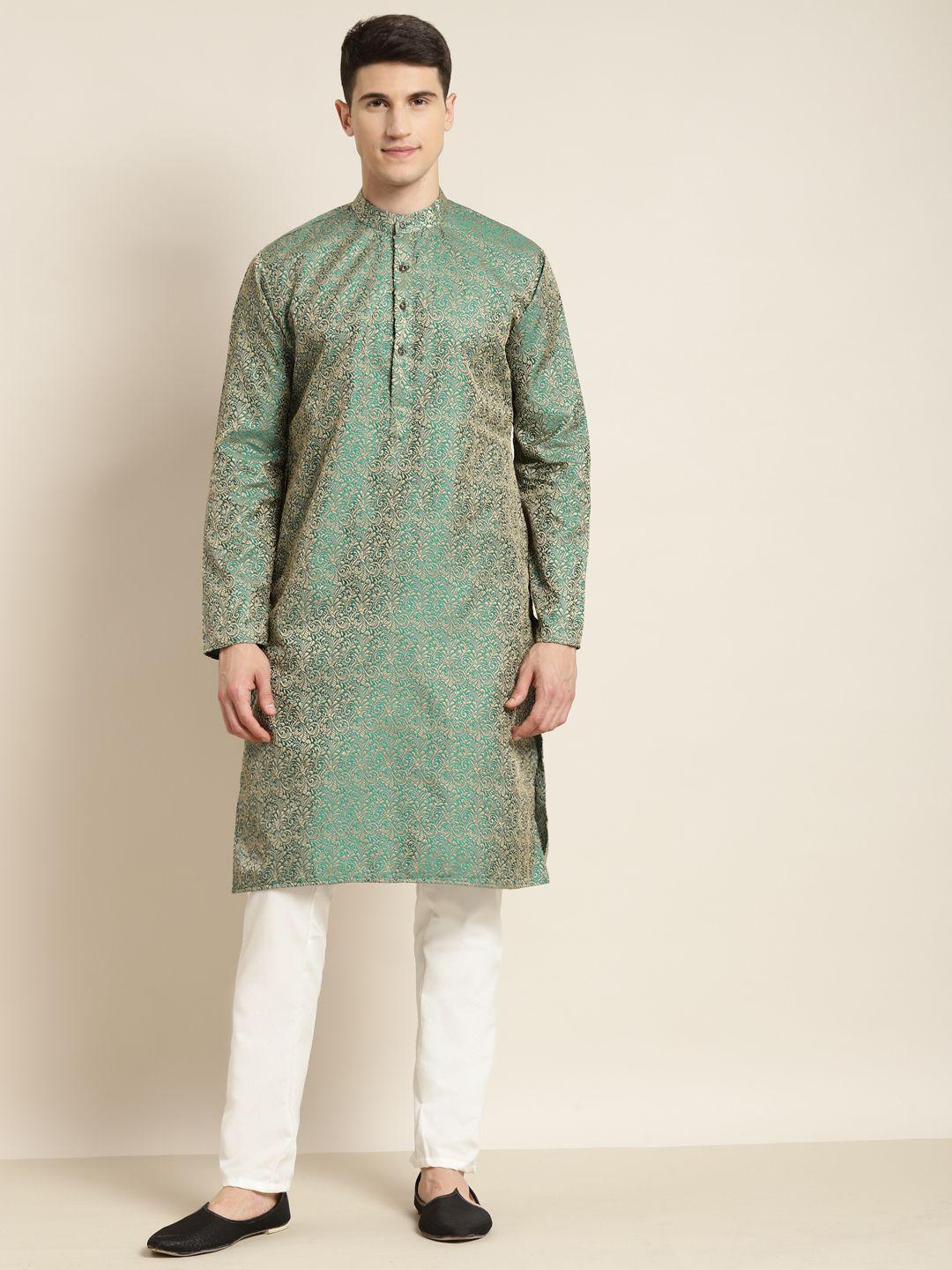 sojanya men green ethnic motifs kurta with churidar