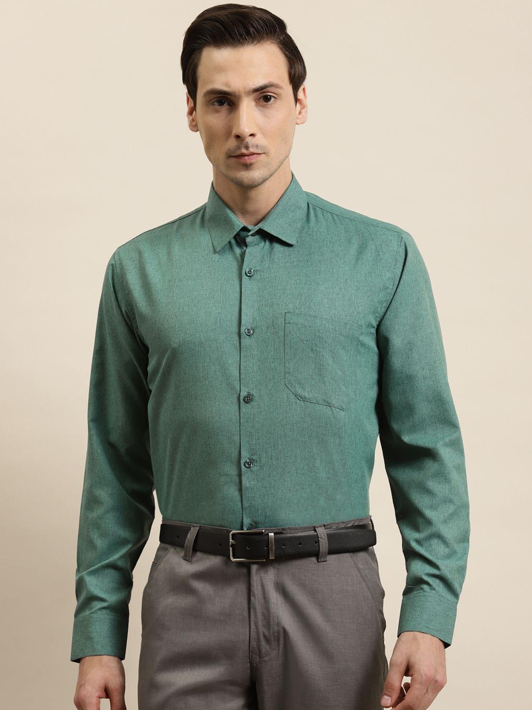 sojanya men green solid classic regular fit cotton formal shirt
