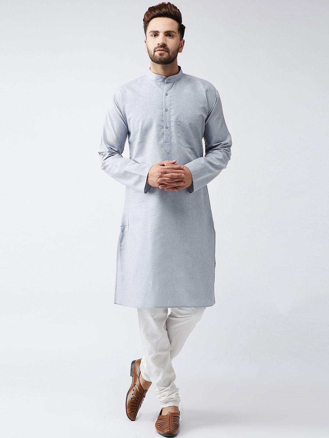 sojanya men grey & off-white solid kurta with churidar