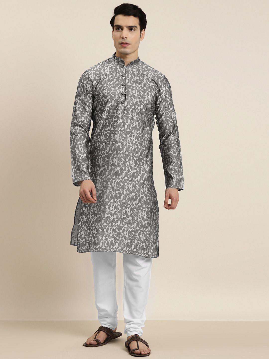 sojanya men grey printed kurta with churidar