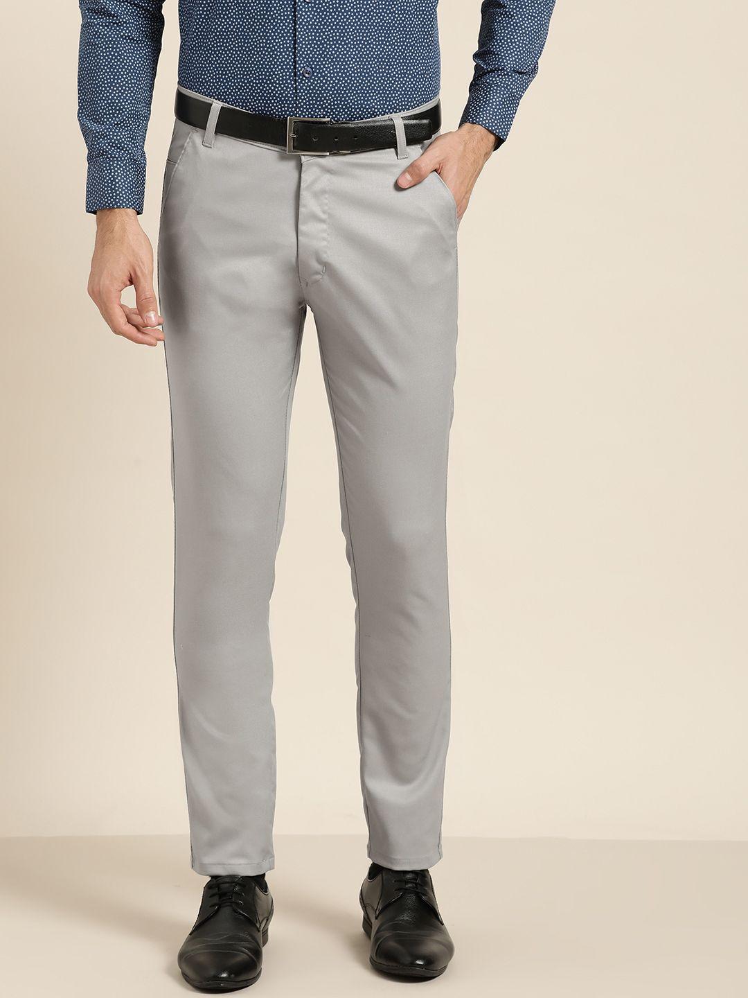 sojanya men grey smart fit solid formal trousers