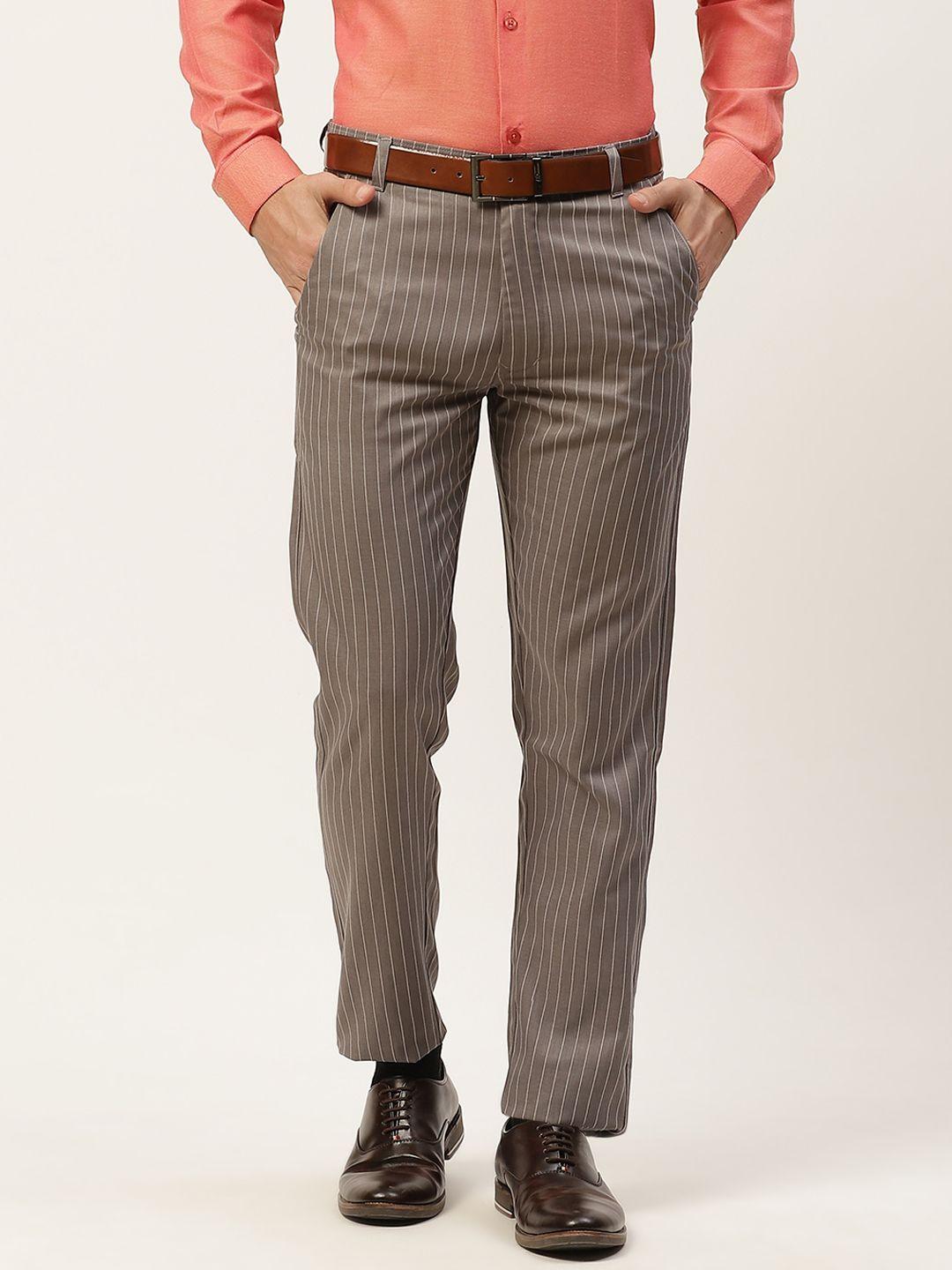 sojanya men grey striped smart formal trousers