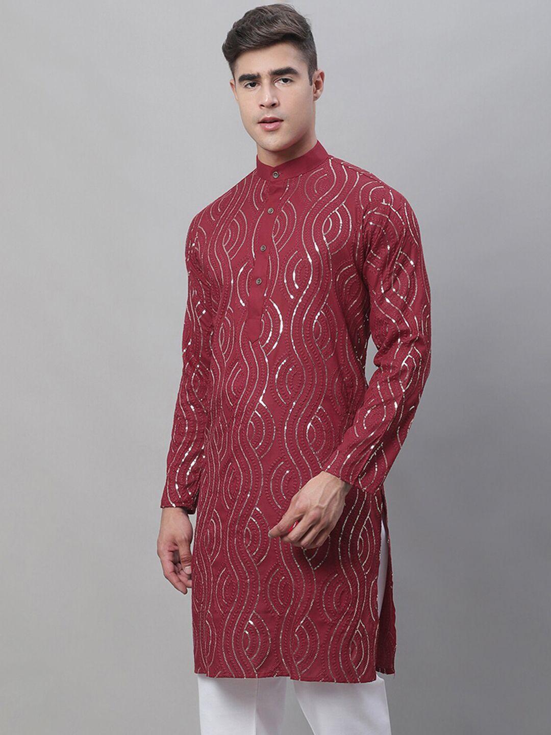 sojanya men maroon geometric printed kurta