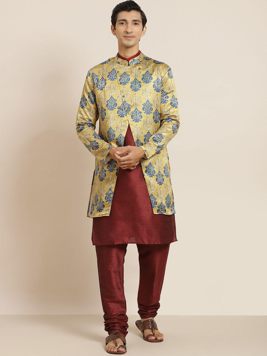 sojanya men maroon kurta set with jacket