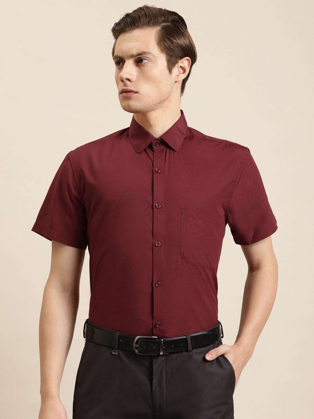 sojanya men maroon solid classic regular fit cotton formal shirt