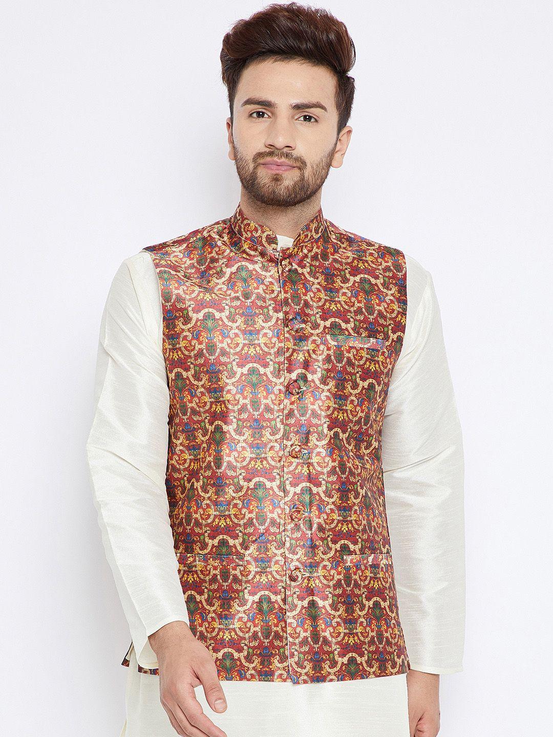 sojanya men multicoloured printed nehru jacket