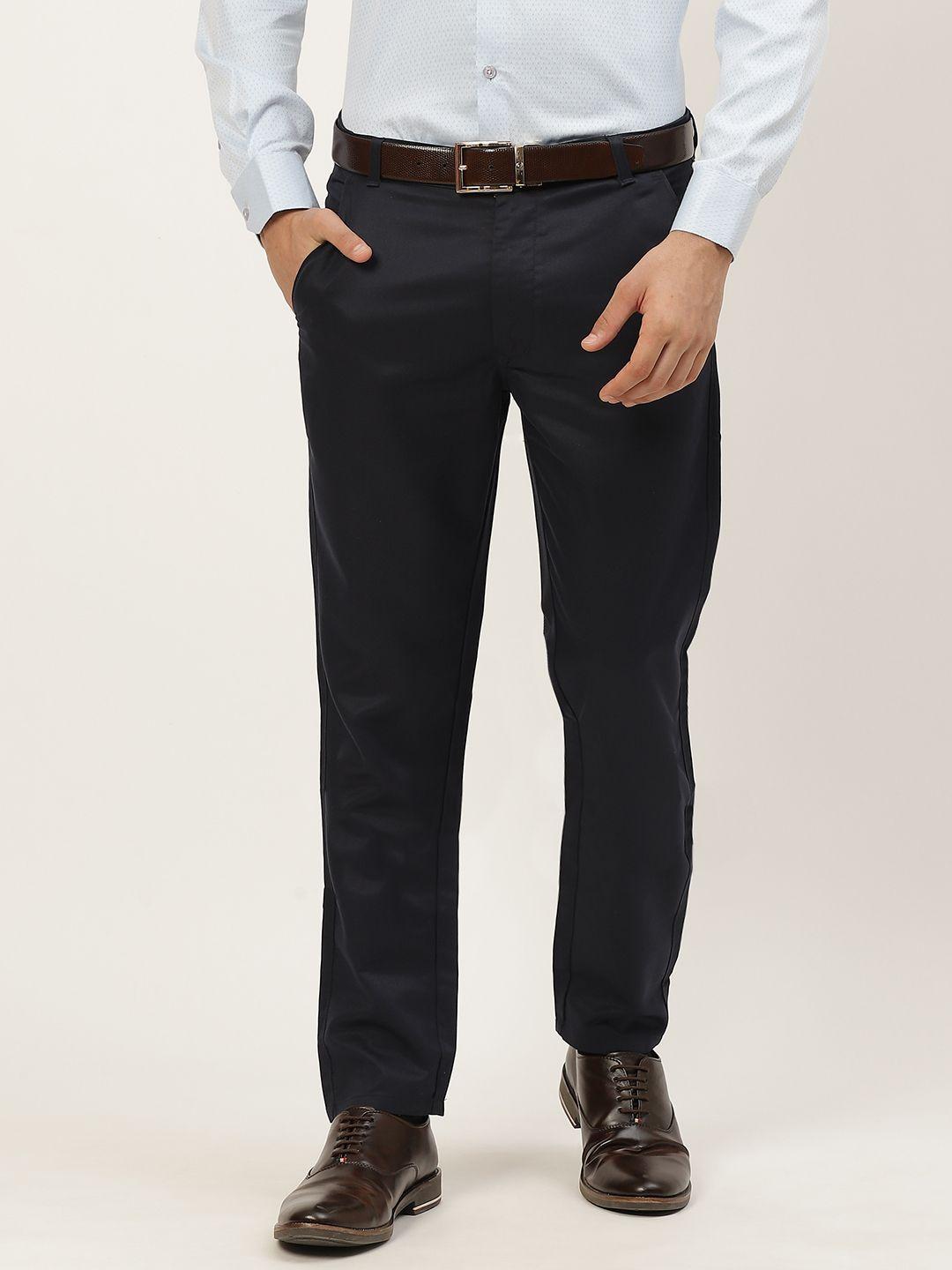 sojanya men navy blue smart fit formal trousers