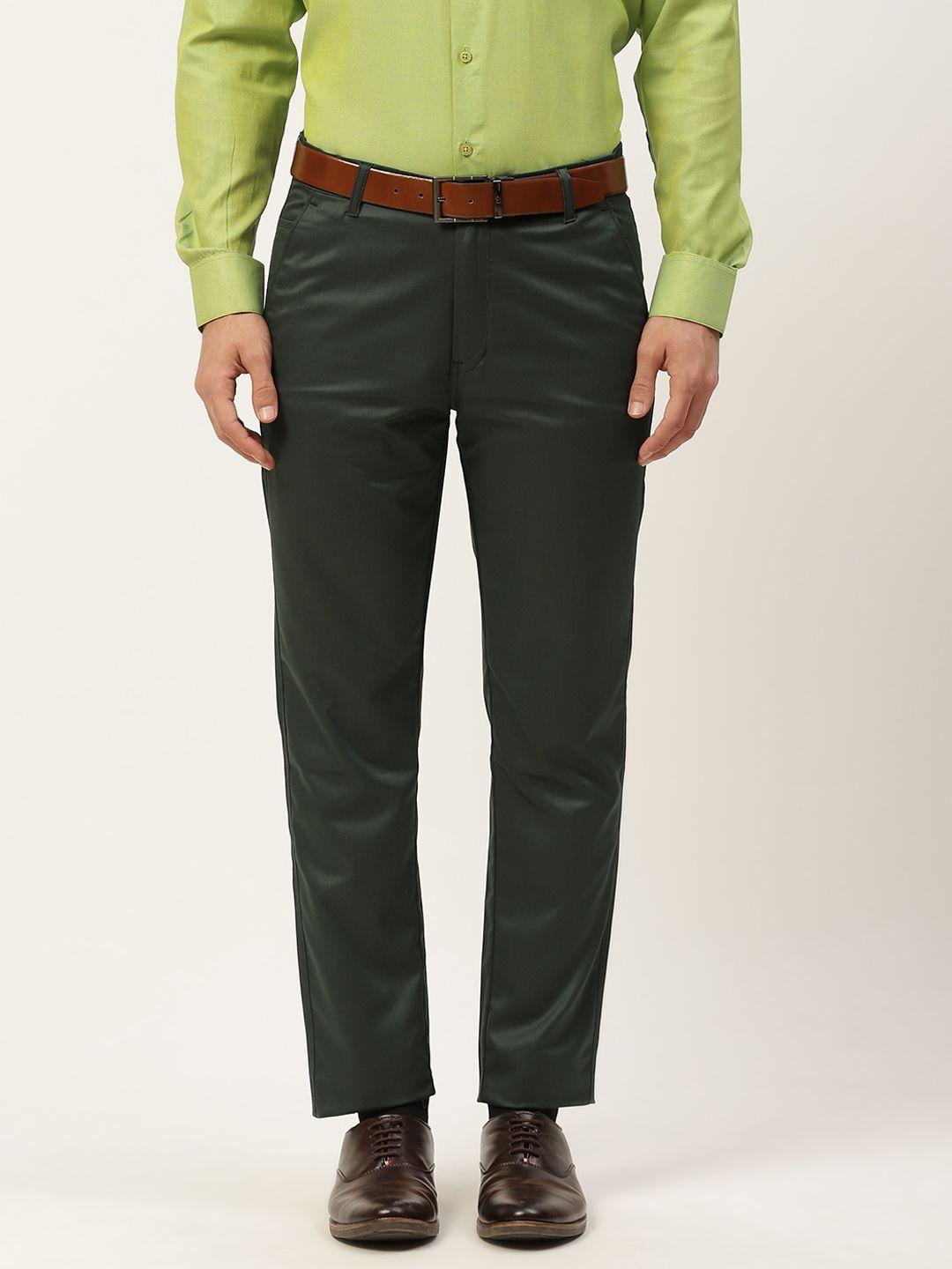 sojanya men olive green smart formal trousers
